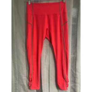 FP Movement Womens Neon Coral Pink High Rise Ruched Reflective Leggings Medium